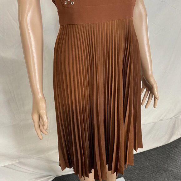 A.L.C. Women’s Pleated Grommet Detail Dress Size 0 Brown - Picture 8 of 10